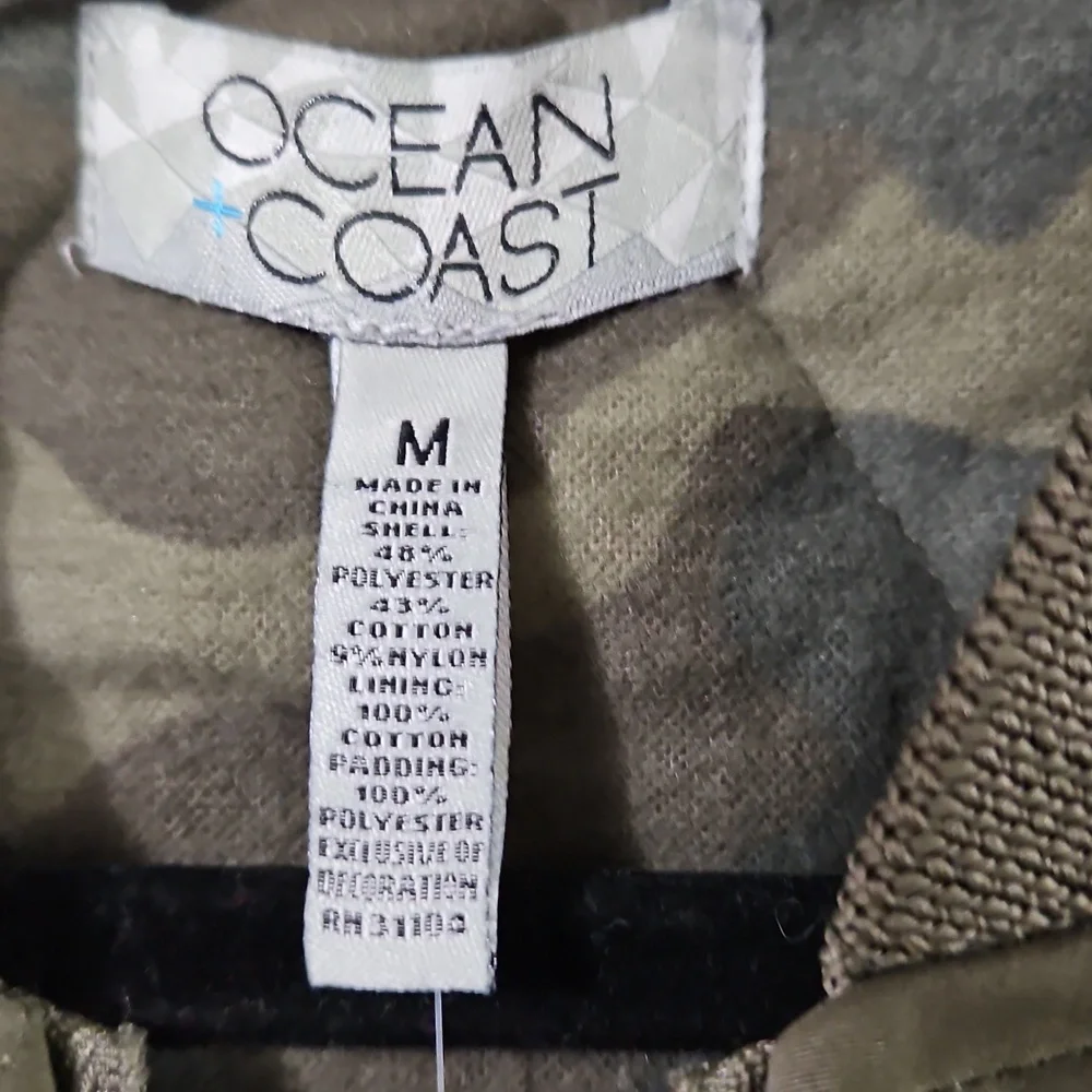 Ocean Coast Quilted Camo Lined Green Zip-Up Men's Vest W/Pockets Size M  #1022
